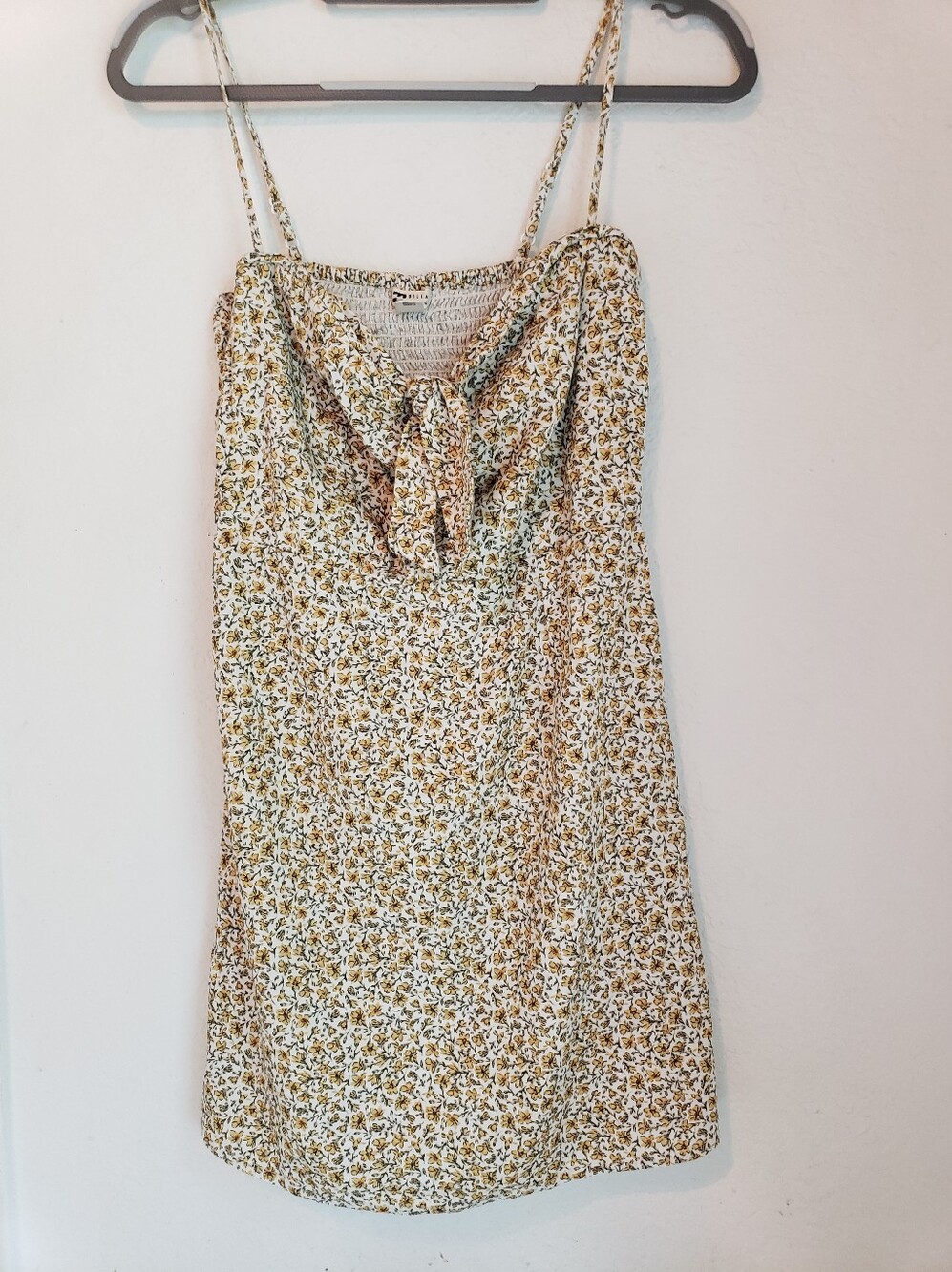 Billabong Yellow Flowers Mini Sun Dress Cotton Ribbed Stretch Back Small